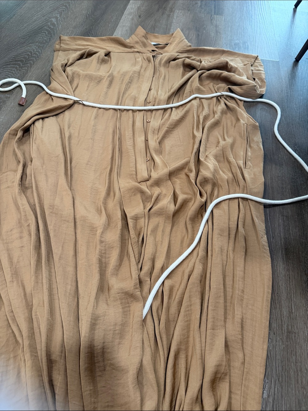 Zara Tan Button-Front Jumpsuit